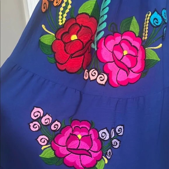 Floral Embroidered Blue Dress - Picture 2 of 5